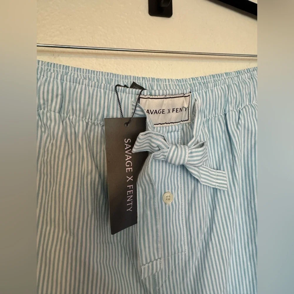 NEW Savage x Fenty Kickback Casual Cotton Pajama Pants Blue White Large NWT